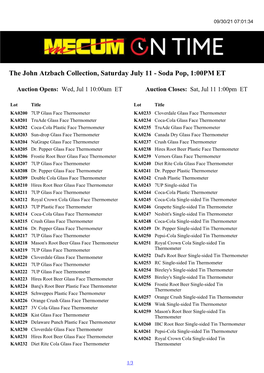 The John Atzbach Collection, Saturday July 11 - Soda Pop, 1:00PM ET