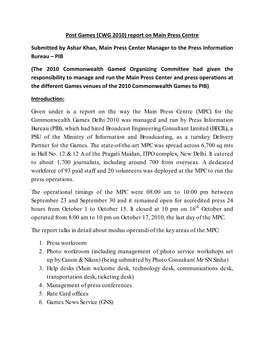 Post Games (CWG 2010) Report on Main Press Centre