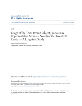 Usage of the Third Person Object Pronoun in Representative Mexican Novelsof the Twentieth Century--A Linguistic Study