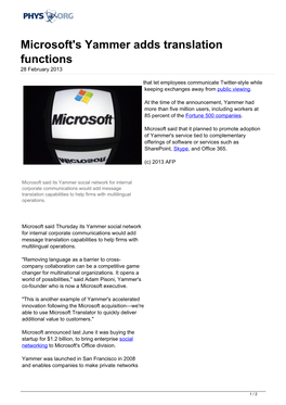 Microsoft's Yammer Adds Translation Functions 28 February 2013