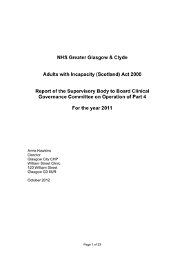 Act 2000 Report of the Supervisory Body to Board Clinical