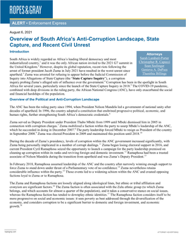 Overview of South Africa's Anti-Corruption Landscape, State Capture, and Recent Civil Unrest