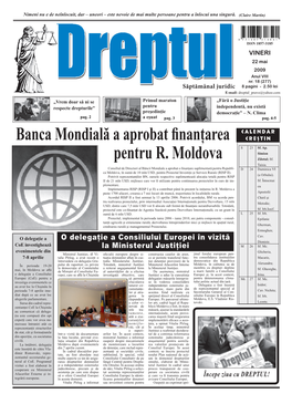 Banca Mondială a Aprobat Finanţarea Pentru R. Moldova