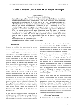 Growth of Industrial Cities in India: a Case Study of Jamshedpur