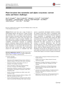 Plant Invasions Into Mountains and Alpine Ecosystems: Current Status and Future Challenges