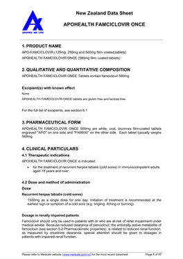 New Zealand Data Sheet APOHEALTH FAMCICLOVIR ONCE