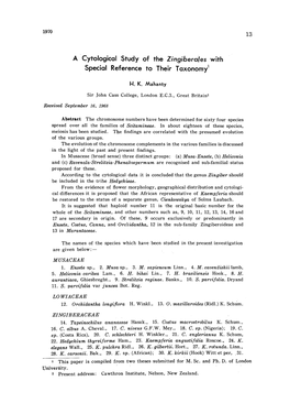 A Cytological Study of the Zingiberales with Special Reference to Their Taxonomy1