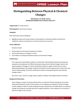 Distinguishing Between Physical & Chemical Changes