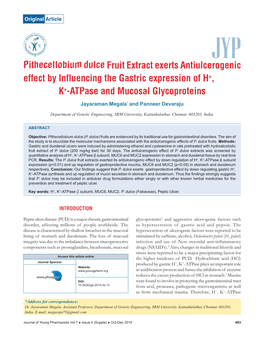 Pithecellobium Dulce Fruit Extract Exerts Antiulcerogenic Effect by Influencing the Gastric Expression of H+, K+-Atpase and Mucosal Glycoproteins