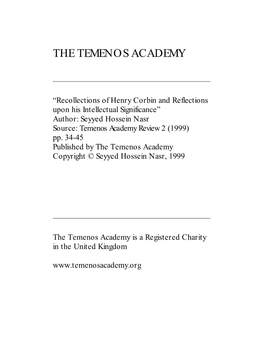 Recollections of Henry Corbin and Reflections Upon His Intellectual Significance” Author: Seyyed Hossein Nasr Source: Temenos Academy Review 2 (1999) Pp