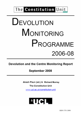 Devolution and the Centre Monitoring Report September 2008