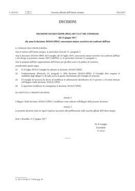 Decisione Di Esecuzione (Pesc) 2017/ 1127 Del Consiglio