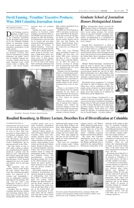 David Fanning, ‘Frontline’ Executive Producer, Graduate School of Journalism Wins 2004 Columbia Journalism Award Honors Distinguished Alumni