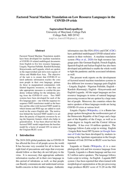 Factored Neural Machine Translation on Low Resource Languages in the COVID-19 Crisis