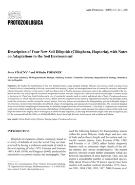 Description of Four New Soil Dileptids (Ciliophoru) Haptoria), with Notes on Adaptations to the Soil Environment