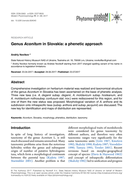 Genus Aconitum in Slovakia: a Phenetic Approach