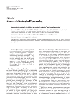 Editorial Advances in Neotropical Myrmecology