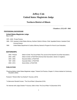 Jeffrey Cole United States Magistrate Judge