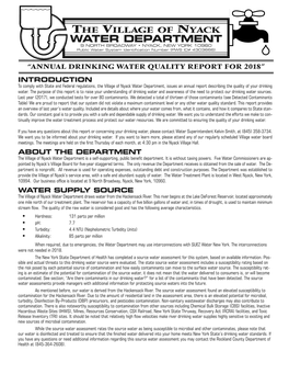 WATER DEPARTMENT 9 NORTH BROADWAY • NYACK, NEW YORK 10960 Public Water System Identification Number (PWS ID# 4303666)