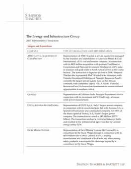 The Energy and Infrastructure Group 2007 Representative Transactions