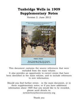 Tunbridge Wells in 1909 Supplementary Notes Version 2