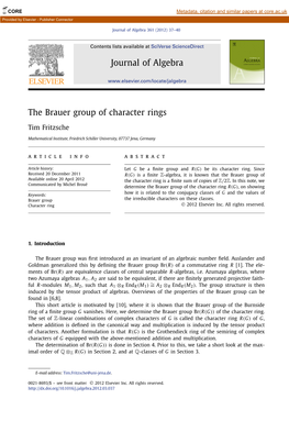 The Brauer Group of Character Rings