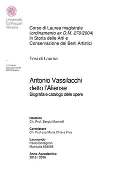 Antonio Vassilacchi Detto L'aliense, in Atti Del Reale Istituto Veneto Di Scienze, Lettere Ed Arti, 1906-1907, LXVI, Parte Seconda, Pp