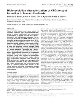 High-Resolution Characterization of CPD Hotspot Formation in Human Fibroblasts Anamaria G