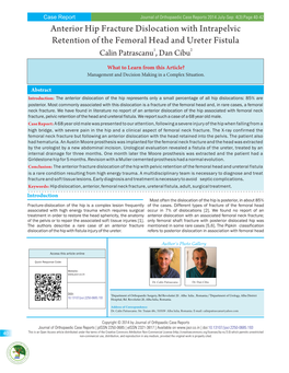 Anterior Hip Fracture Dislocation with Intrapelvic Retention of the Femoral Head and Ureter Fistula Calin Patrascanu1, Dan Cibu2