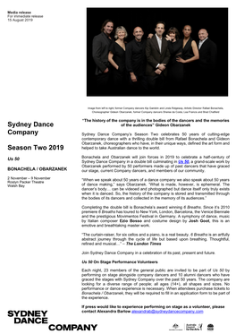 Sydney Dance Company Season Two 2019 August 2019