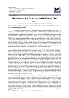 The Shaping of New Wave Feminities in Mollywod Films