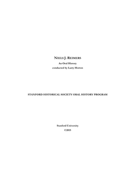 NIELS J. REIMERS an Oral History Conducted by Larry Horton