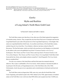 Gatsby: Myths and Realities of Long Island's North Shore Gold Coast.” the Nassau County Historical Society Journal 52 (1997):16–26