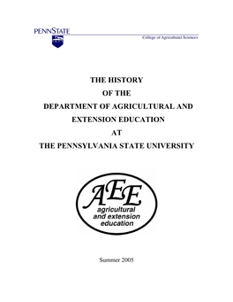 The History of the Department of Agricultural and Extension Education at the Pennsylvania State University