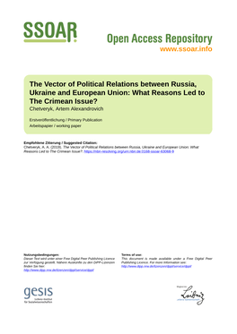 The Vector of Political Relations Between Russia, Ukraine and European Union: What Reasons Led to the Crimean Issue? Chetveryk, Artem Alexandrovich