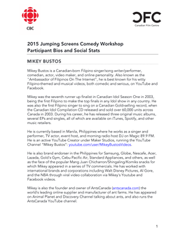 2015 Jumping Screens Comedy Workshop Participant Bios and Social Stats