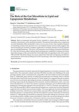 The Role of the Gut Microbiota in Lipid and Lipoprotein Metabolism