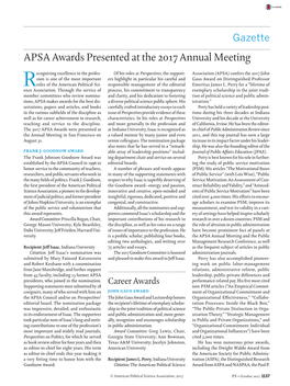 APSA Awards Presented at the 2017 Annual Meeting