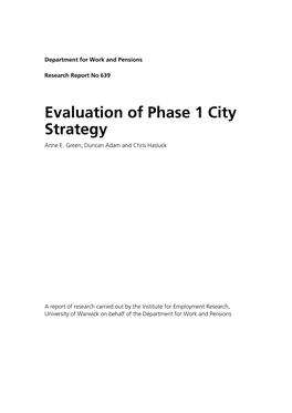 Evaluation of Phase 1 City Strategy Anne E