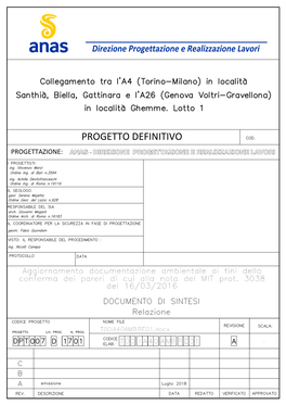 Progetto Definitivo Progettazione: Anas - Direzione Progettazione E Realizzazione Lavori