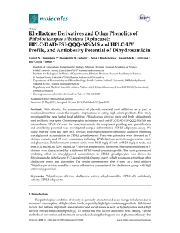 Khellactone Derivatives and Other Phenolics of Phlojodicarpus Sibiricus (Apiaceae): HPLC-DAD-ESI-QQQ-MS/MS and HPLC-UV Profile