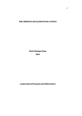 THE CHRISTIAN SOCIALISM of R.H. TAWNEY Edwin Montague Passes