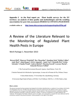A Review of the Literature Relevant to the Monitoring of Regulated Plant Health Pests in Europe