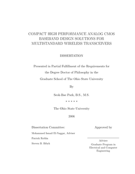 Compact High Performance Analog Cmos Baseband Design Solutions for Multistandard Wireless Transceivers