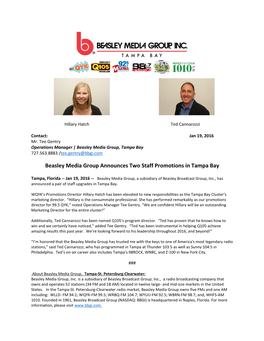 Beasley Media Group Announces Two Staff Promotions in Tampa Bay