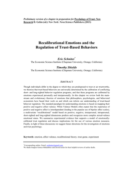 Recalibrational Emotions and the Regulation of Trust-Based Behaviors