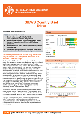 GIEWS Country Brief Eritrea