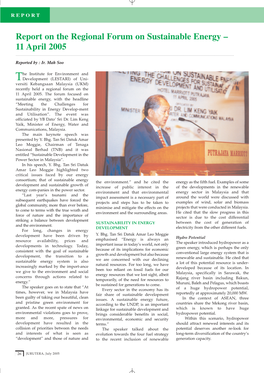 Report on the Regional Forum on Sustainable Energy – 11 April 2005