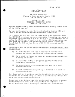 Executive Order: 1986 Relating to Exemptions Under Section 27156 of the Vehicle Code. Turbonetics Inc. Turbotronic Turbocharger