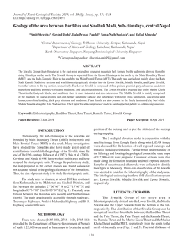 Geology of the Area Between Bardibas and Sindhuli Madi, Sub-Himalaya, Central Nepal